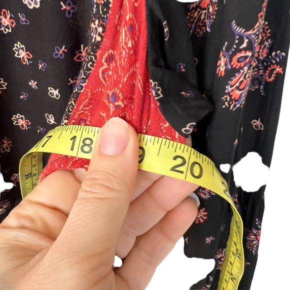 Free People Modified Peacemaker Black Red Print Long Sleeve Top Small - Picture 7 of 8